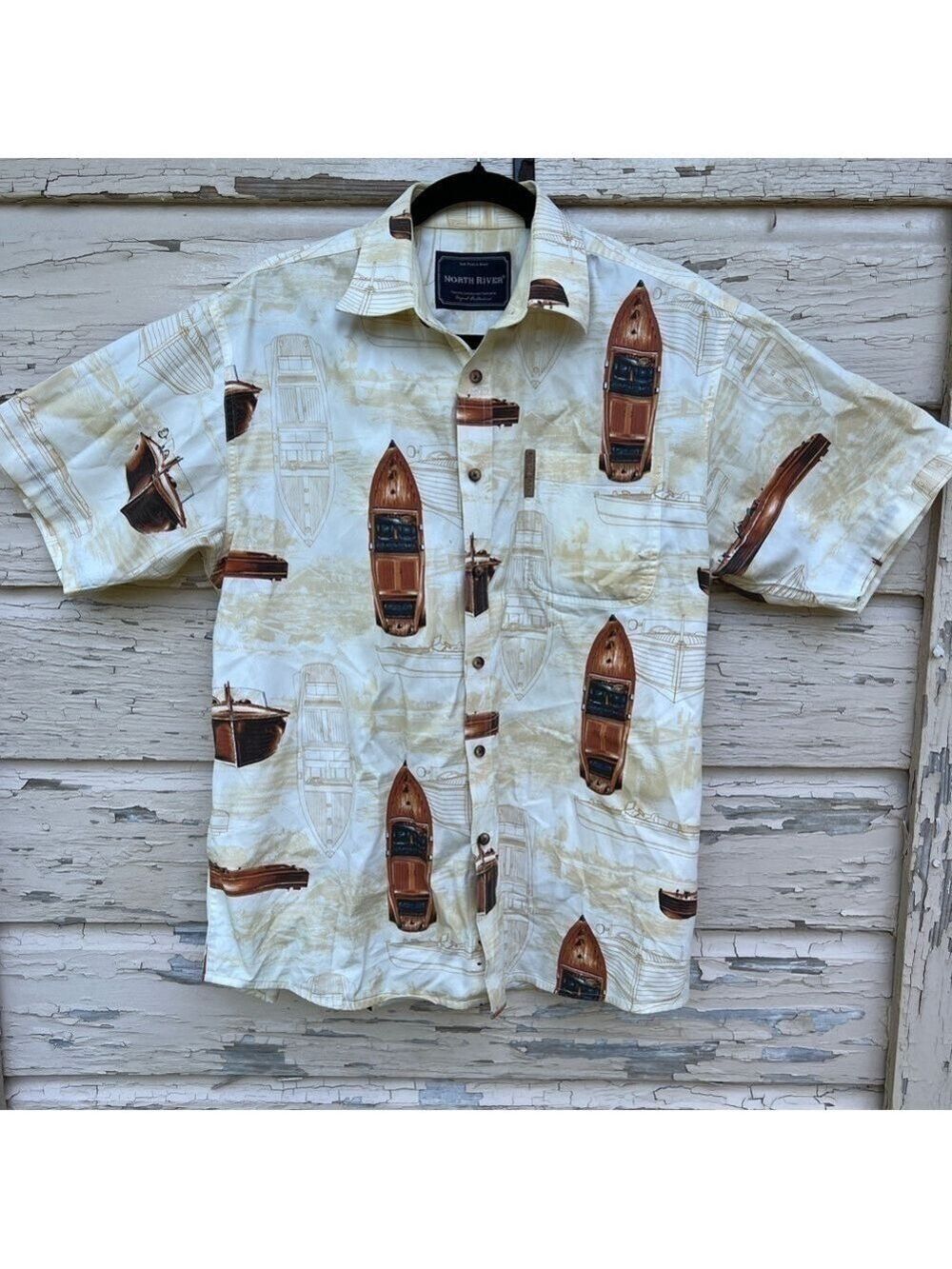 North River Classic American 100% Cotton Button-Down Boating Vacation Shirt M